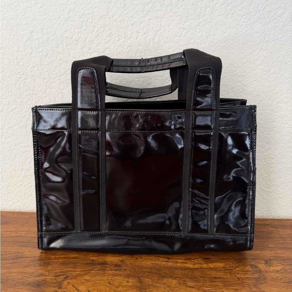 Tory Burch Tote Hand Bag Carry All Logo Structured Patent PVC Enamel Shiny - Picture 3 of 10